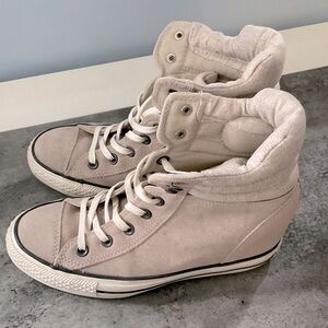Womens Chuck Taylor All Star Converse High Top Wedge Sneakers Tan Suede sizer 9